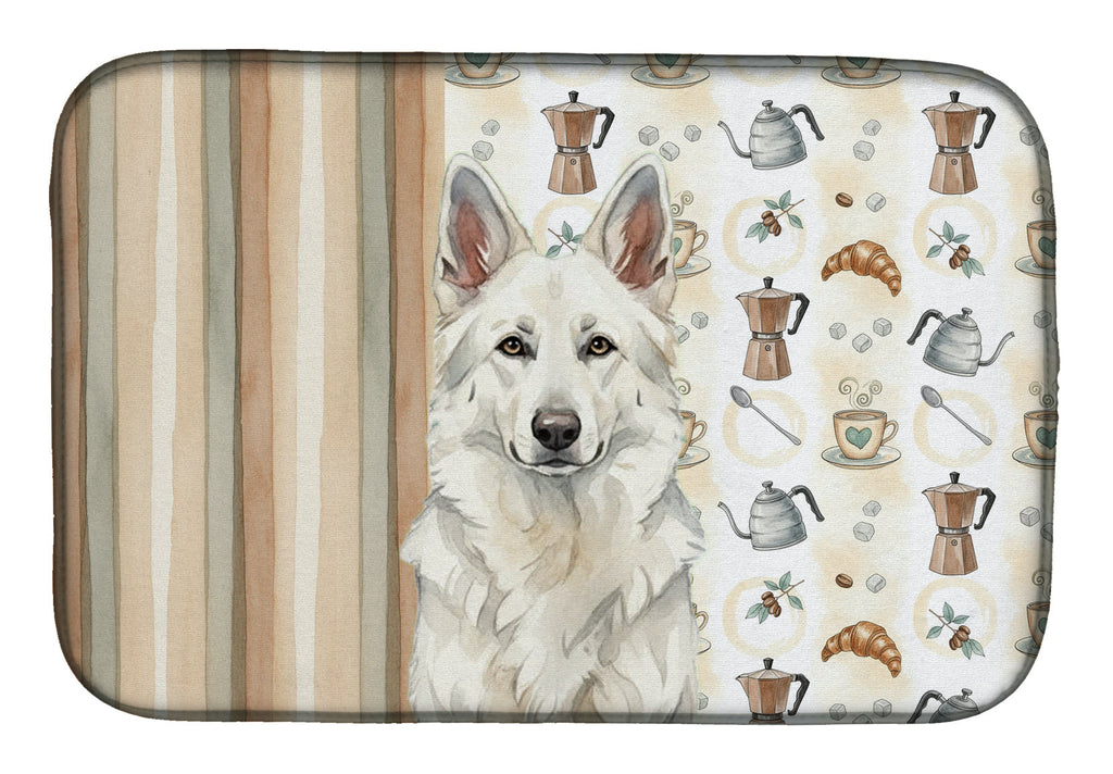 White German Shepherd Coffee Bar Dish Drying Mat Absorbent Dish Drying Mat Pad for Kitchen Counter Dish Drainer Mat for Countertop, 14 x 21", Multicolor