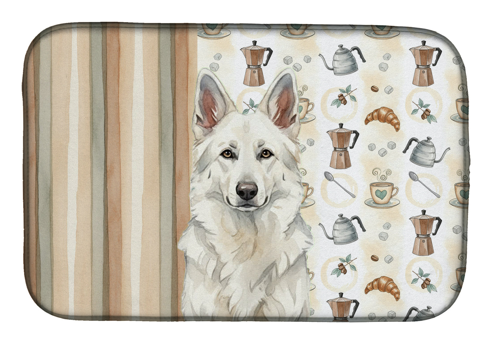 White German Shepherd Coffee Bar Dish Drying Mat Absorbent Dish Drying Mat Pad for Kitchen Counter Dish Drainer Mat for Countertop, 14 x 21", Multicolor