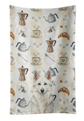 White German Shepherd Coffee Bar Kitchen Towel Velour Plush Front and Cotton Loop Back Machine Washable