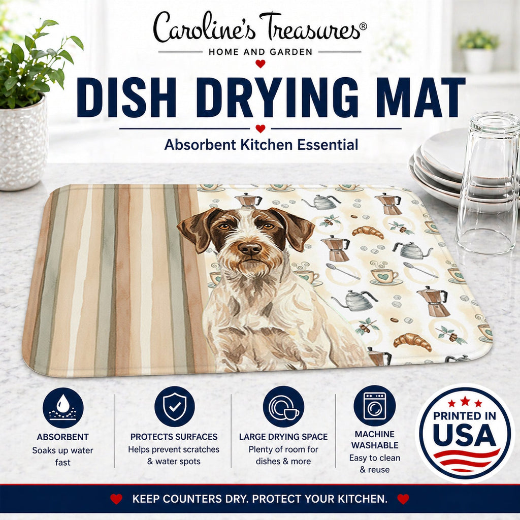 Liver and White German Wirehaired Pointer Coffee Bar Dish Drying Mat Absorbent Dish Drying Mat Pad for Kitchen Counter Dish Drainer Mat for Countertop, 14 x 21", Multicolor