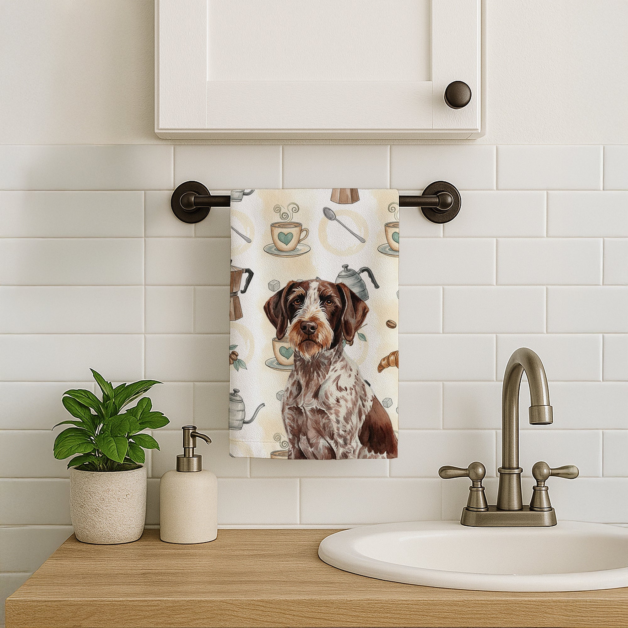 Roan German Wirehaired Pointer Coffee Bar Kitchen Towel Velour Plush Front and Cotton Loop Back Machine Washable