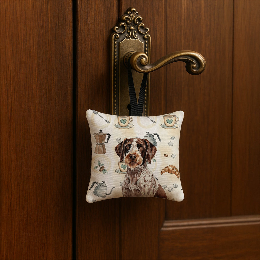 Roan German Wirehaired Pointer Coffee Bar Hanging Square Fabric Ornament 3.5 � 3.5 Decorative Door-Knob & Tree Hanger, Soft Fabric