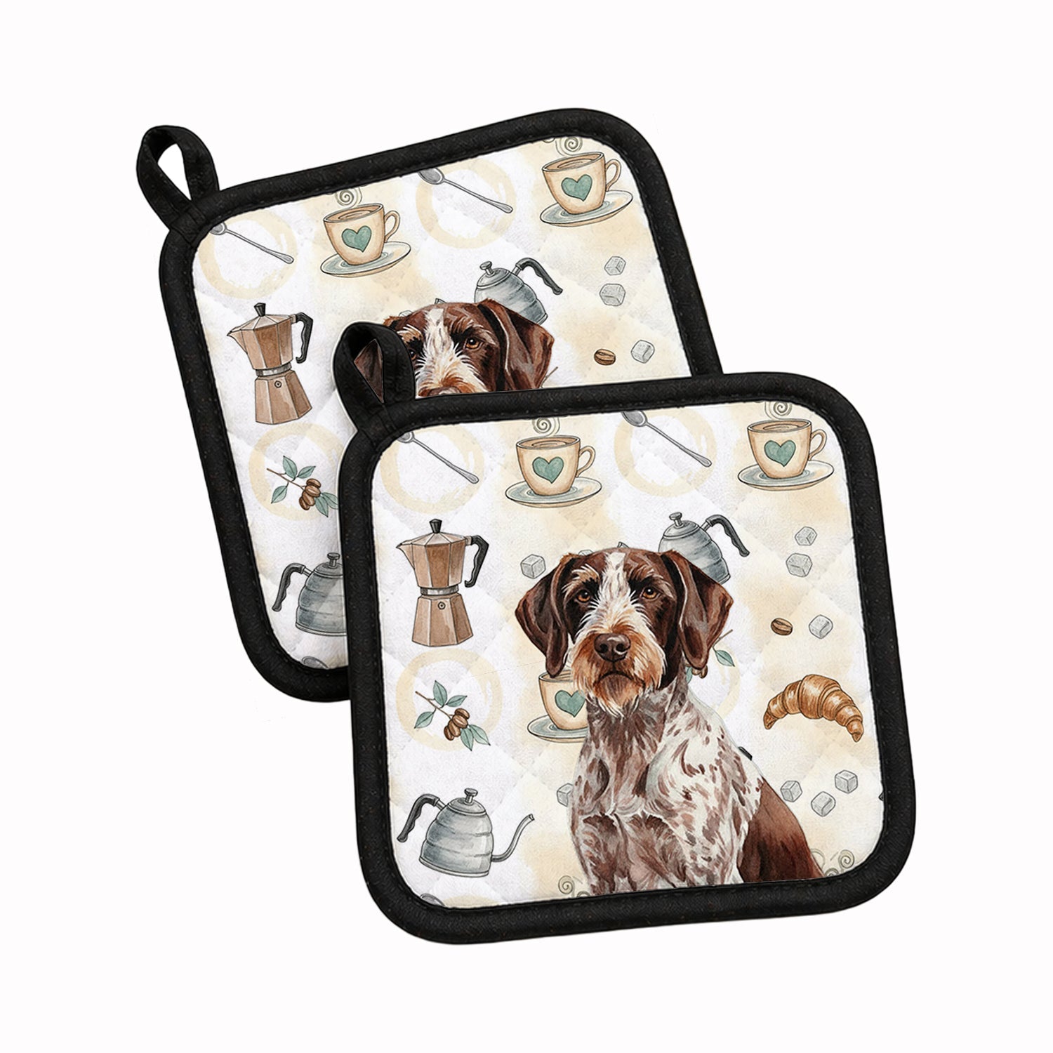 Roan German Wirehaired Pointer Coffee Bar Pot Holder Set of 2 Heat Resistant Quilted Hot Pads 7.5 x 7.5 Inch, Insulated Kitchen Trivets for Cooking & Baking