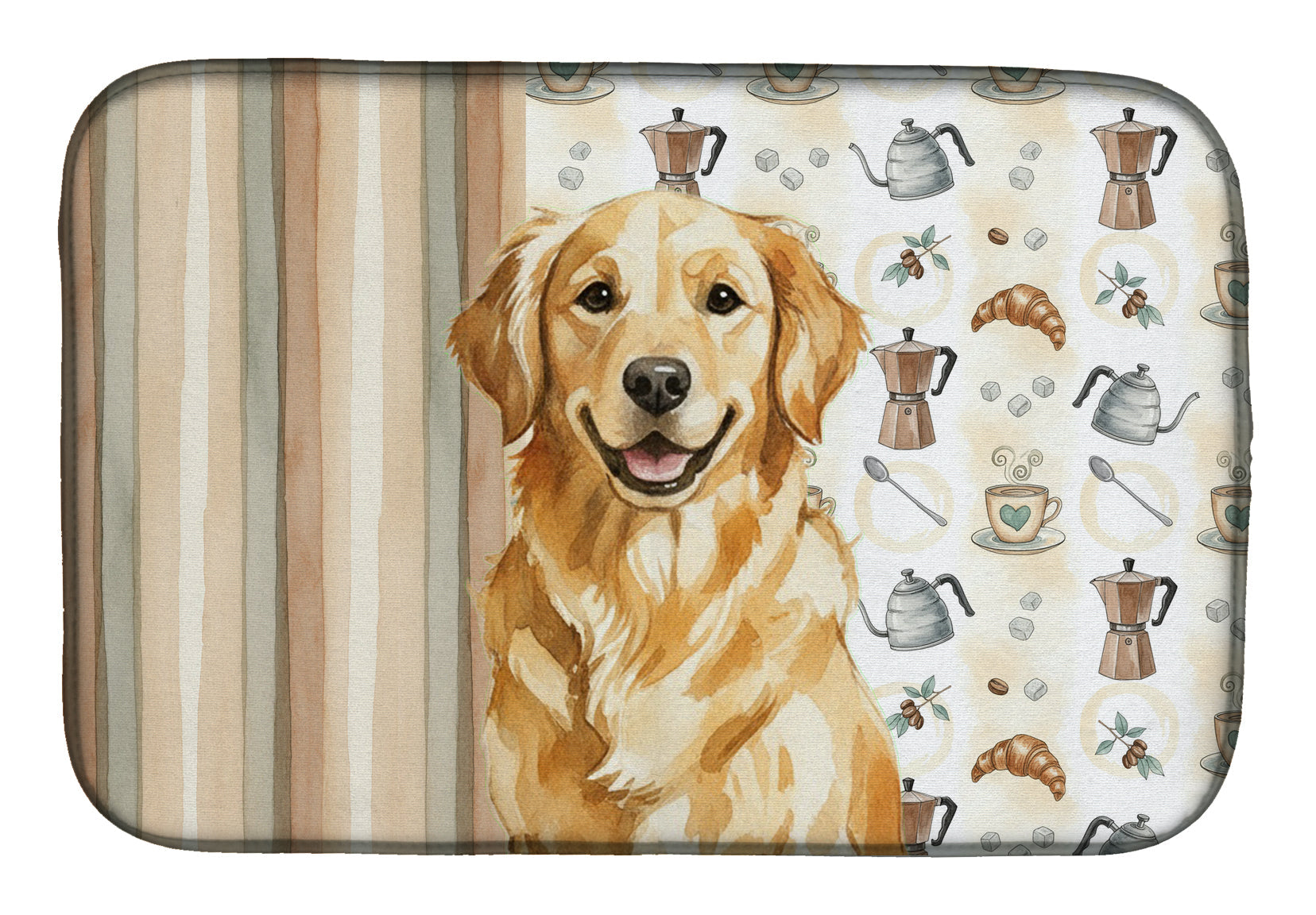 Golden Retriever Coffee Bar Dish Drying Mat Absorbent Dish Drying Mat Pad for Kitchen Counter Dish Drainer Mat for Countertop, 14 x 21", Multicolor