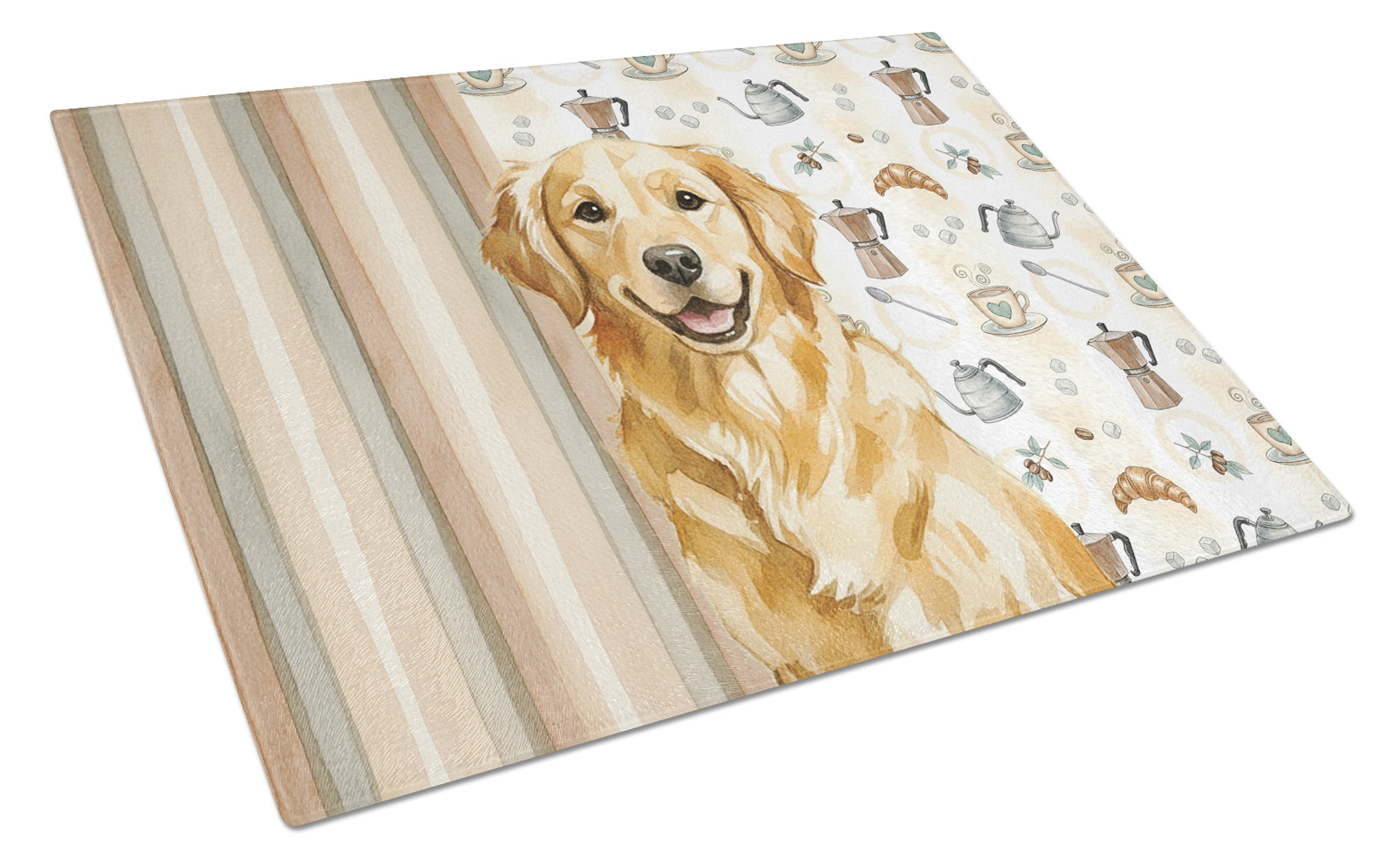 Golden Retriever Coffee Bar Cutting Board Tempered Glass Kitchen Cutting Surface, Heat Resistant Chopping, Non-Slip Feet, Food Prep & Serving