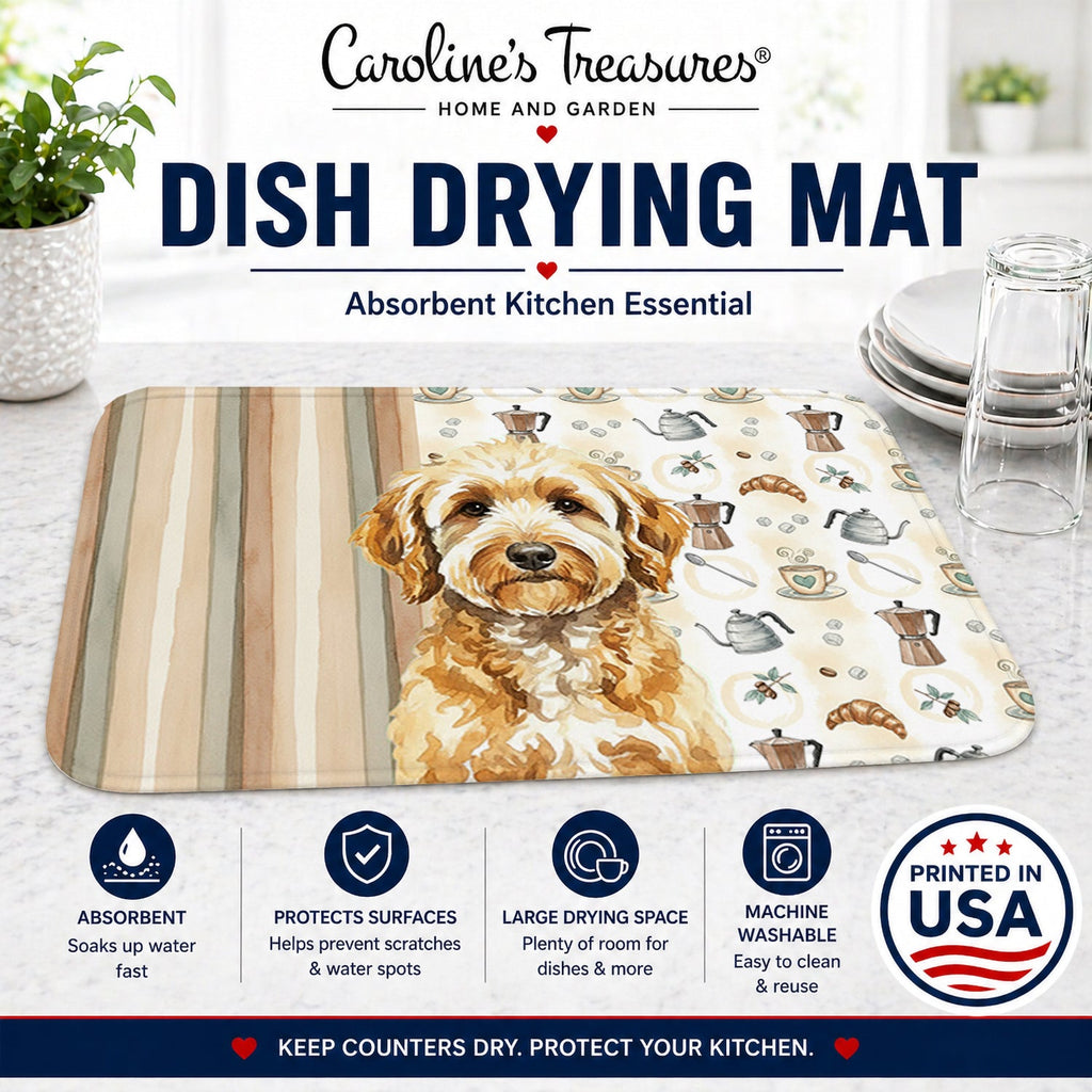 Goldendoodle Coffee Bar Dish Drying Mat Absorbent Dish Drying Mat Pad for Kitchen Counter Dish Drainer Mat for Countertop, 14 x 21", Multicolor