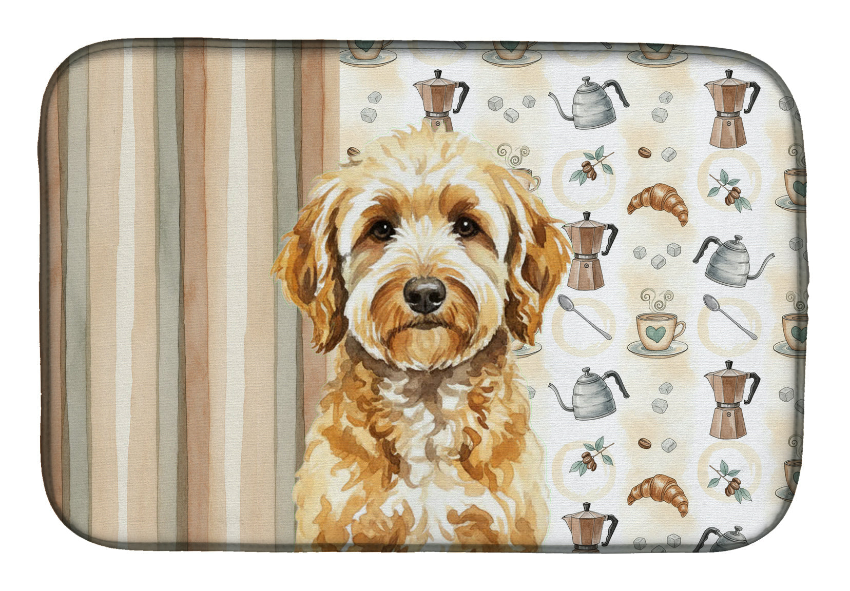 Goldendoodle Coffee Bar Dish Drying Mat Absorbent Dish Drying Mat Pad for Kitchen Counter Dish Drainer Mat for Countertop, 14 x 21", Multicolor