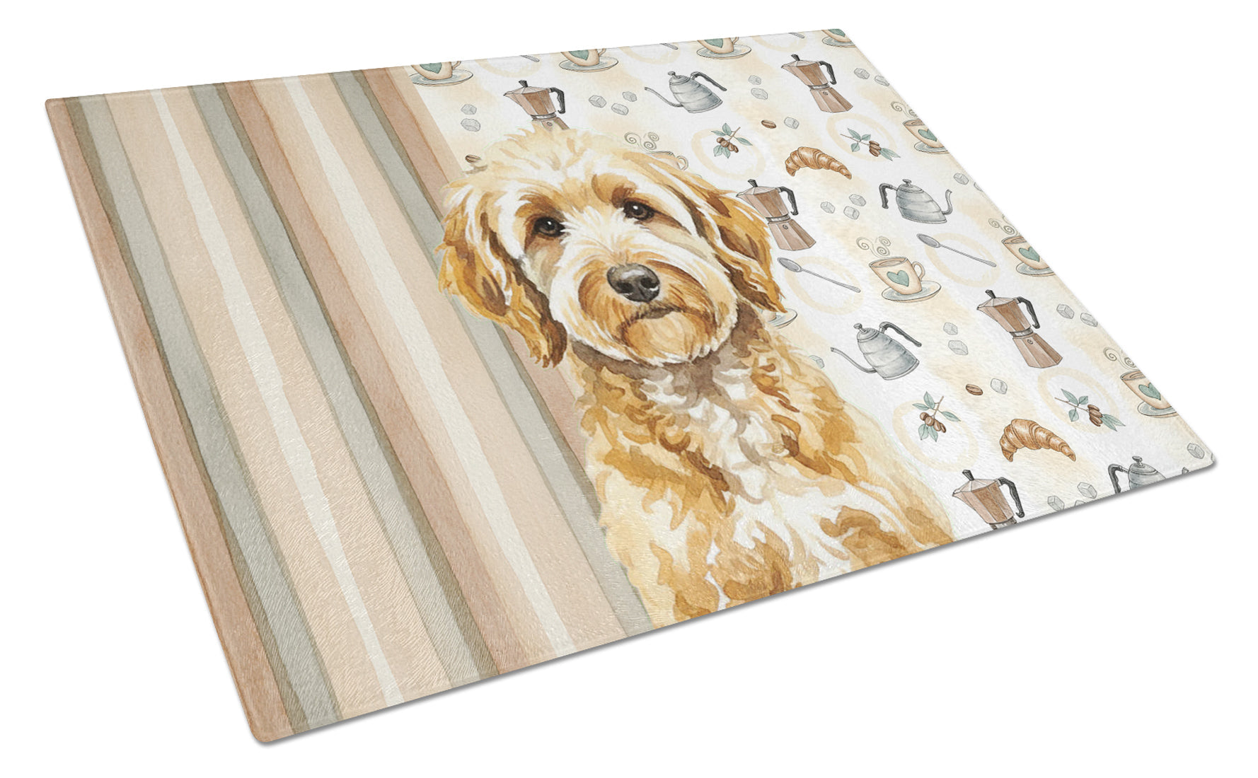 Goldendoodle Coffee Bar Cutting Board Tempered Glass Kitchen Cutting Surface, Heat Resistant Chopping, Non-Slip Feet, Food Prep & Serving