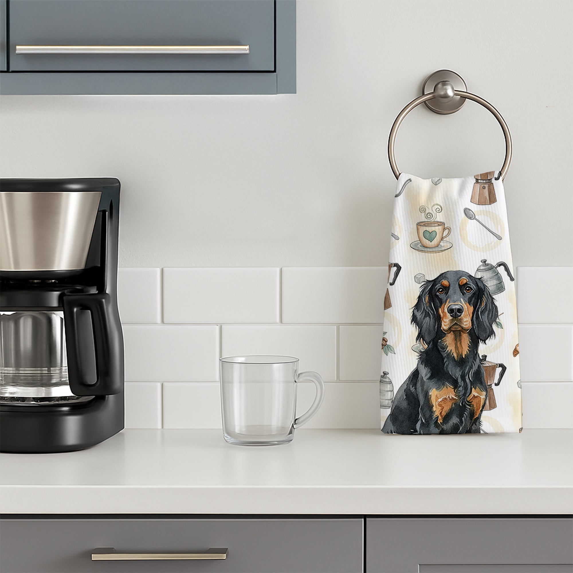 Gordon Setter Coffee Bar Kitchen Towel Velour Plush Front and Cotton Loop Back Machine Washable