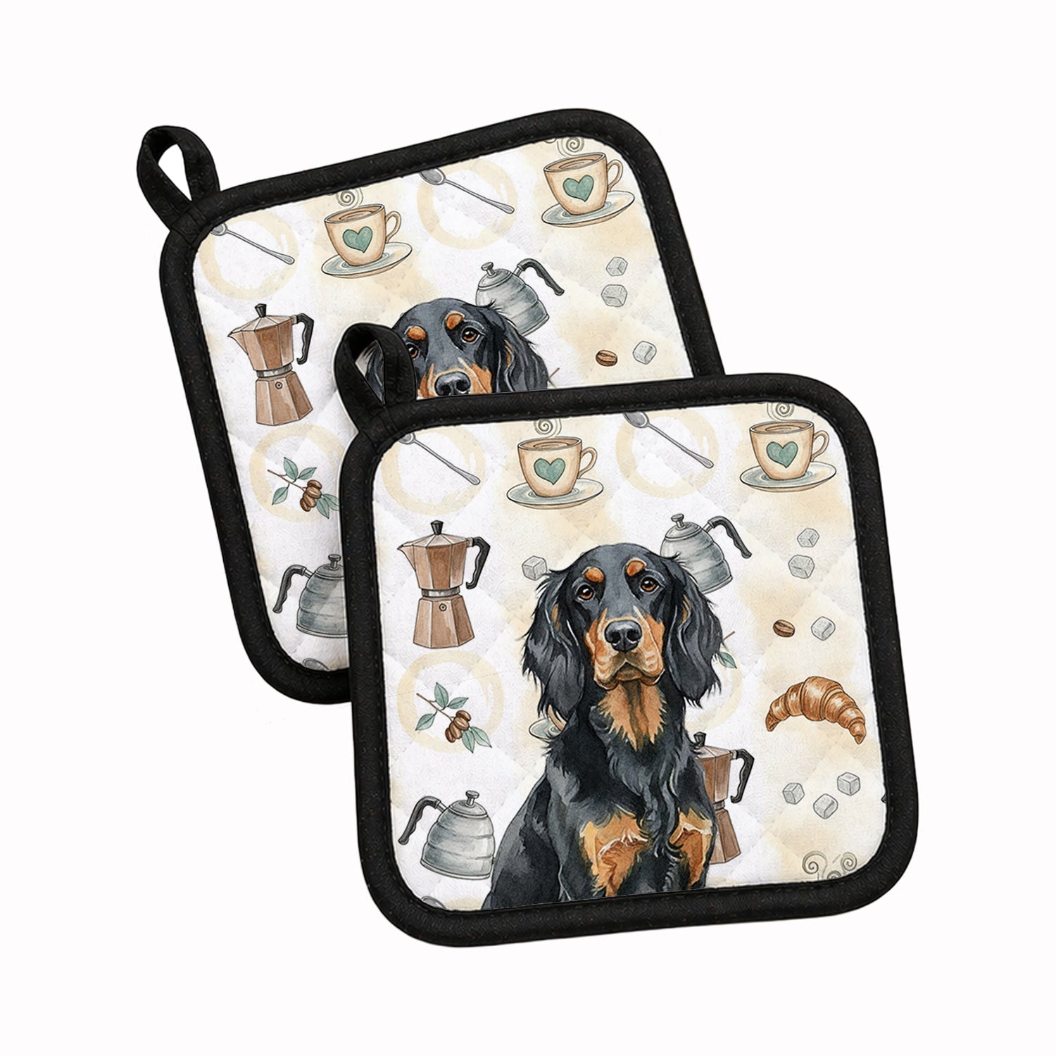 Gordon Setter Coffee Bar Pot Holder Set of 2 Heat Resistant Quilted Hot Pads 7.5 x 7.5 Inch, Insulated Kitchen Trivets for Cooking & Baking