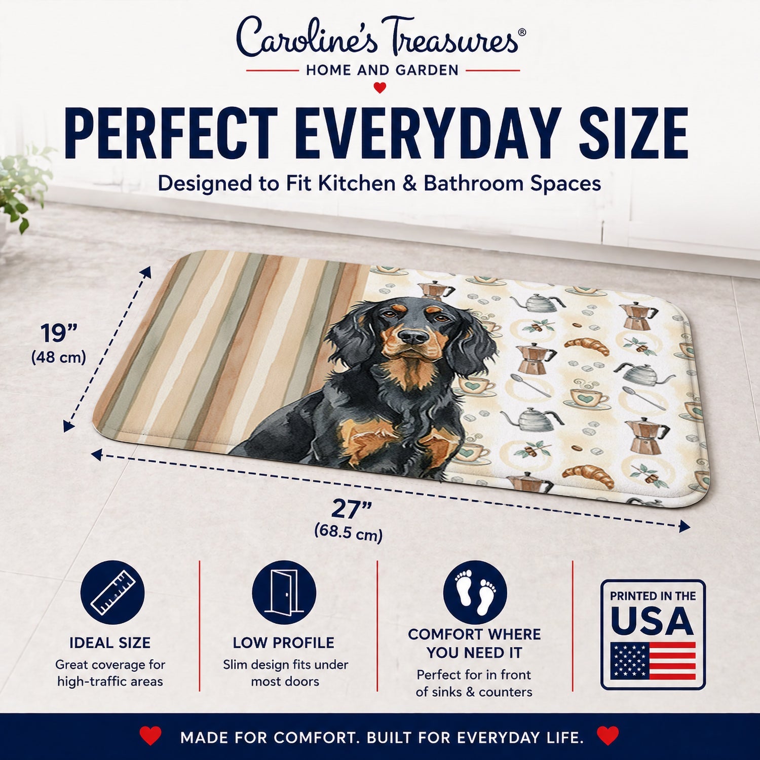 Gordon Setter Coffee Bar Memory Foam Kitchen Mat Machine Washable Anti-Fatigue Cushion Comfort Bath or Kitchen Rug