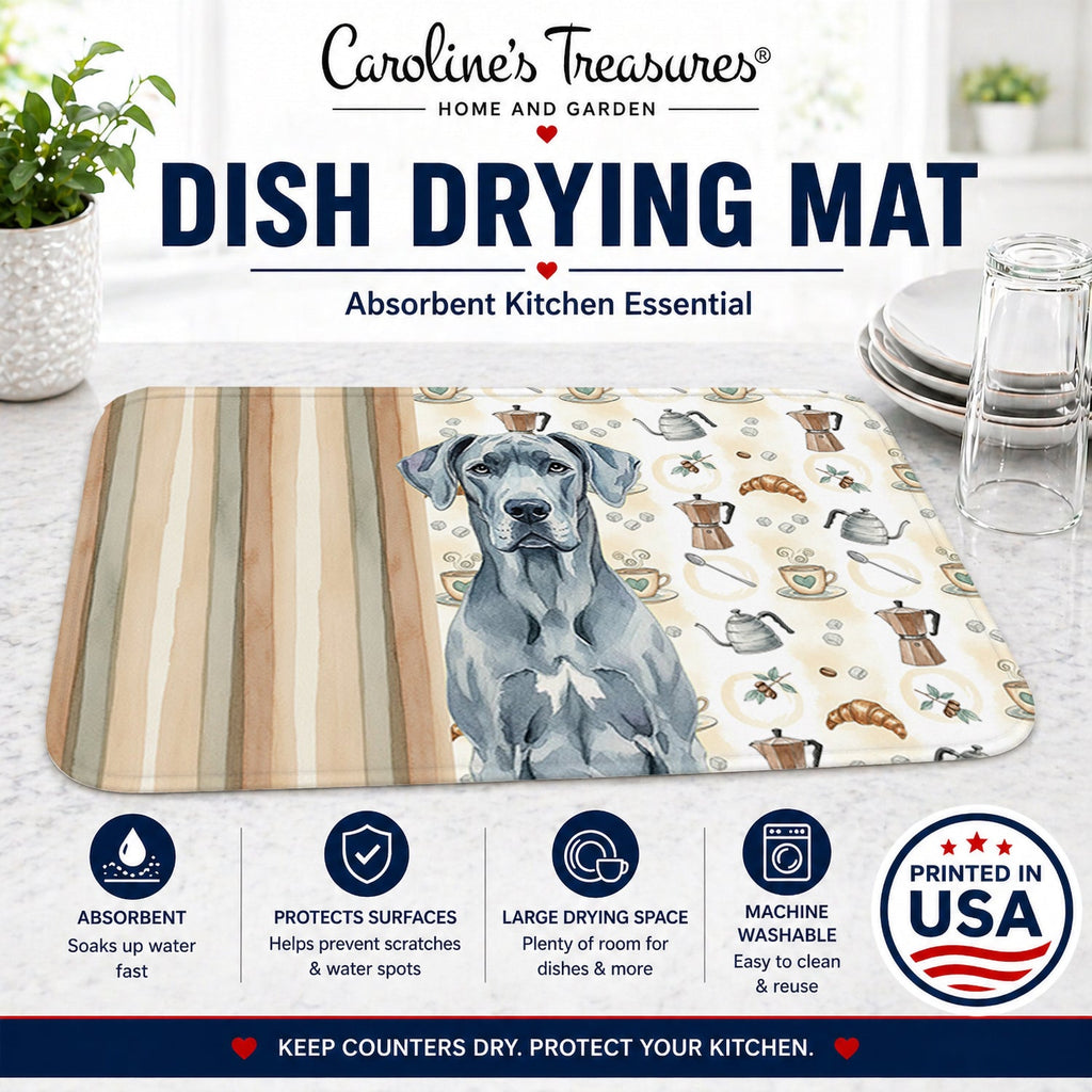 Blue Great Dane Coffee Bar Dish Drying Mat Absorbent Dish Drying Mat Pad for Kitchen Counter Dish Drainer Mat for Countertop, 14 x 21", Multicolor