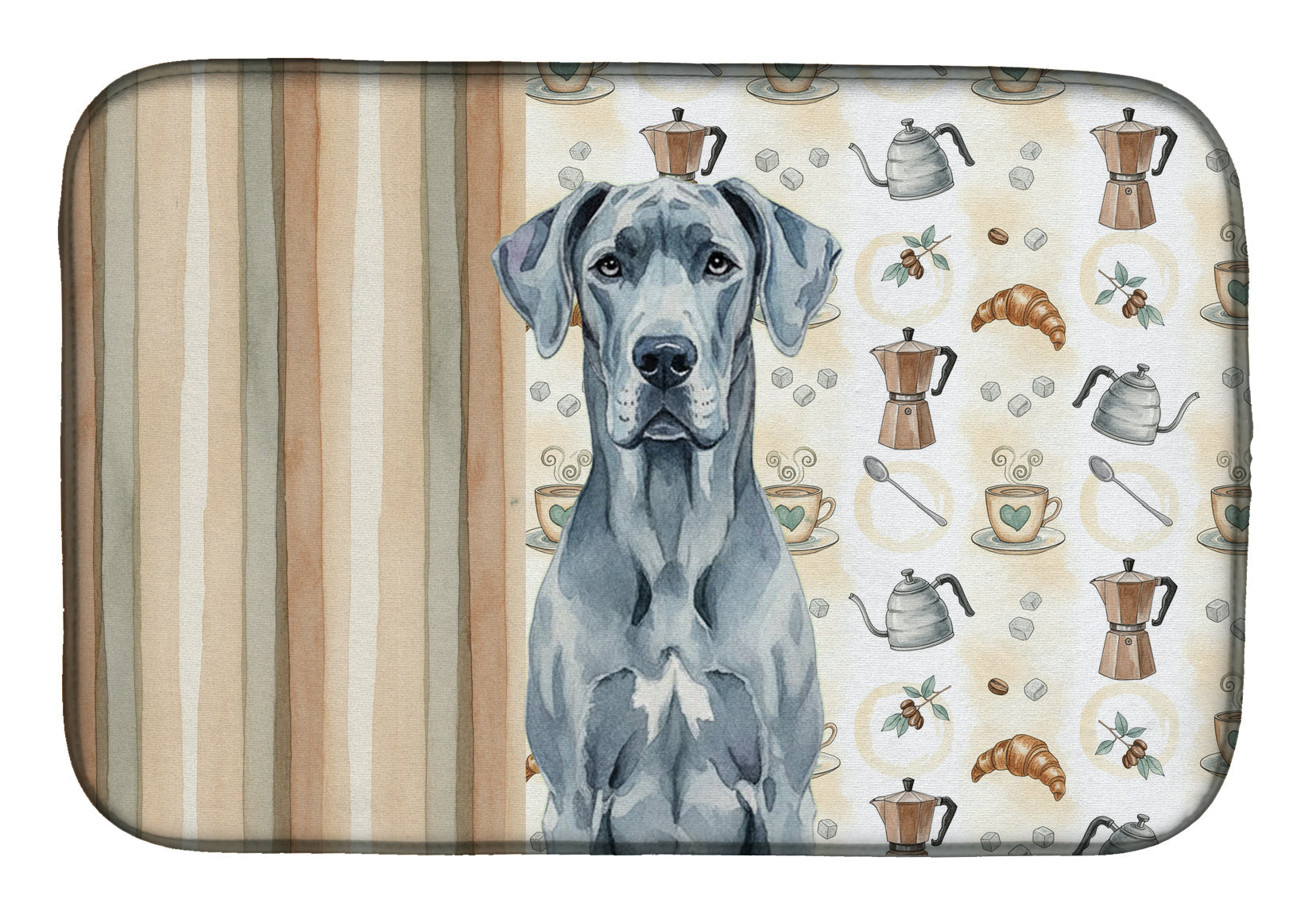 Blue Great Dane Coffee Bar Dish Drying Mat Absorbent Dish Drying Mat Pad for Kitchen Counter Dish Drainer Mat for Countertop, 14 x 21", Multicolor