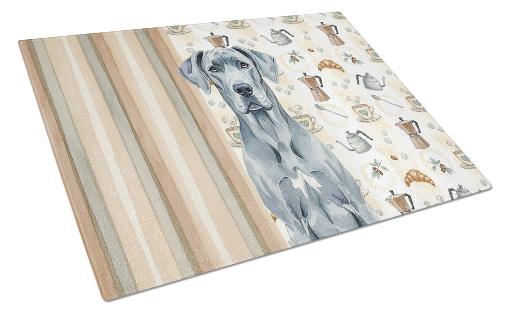 Blue Great Dane Coffee Bar Cutting Board Tempered Glass Kitchen Cutting Surface, Heat Resistant Chopping, Non-Slip Feet, Food Prep & Serving