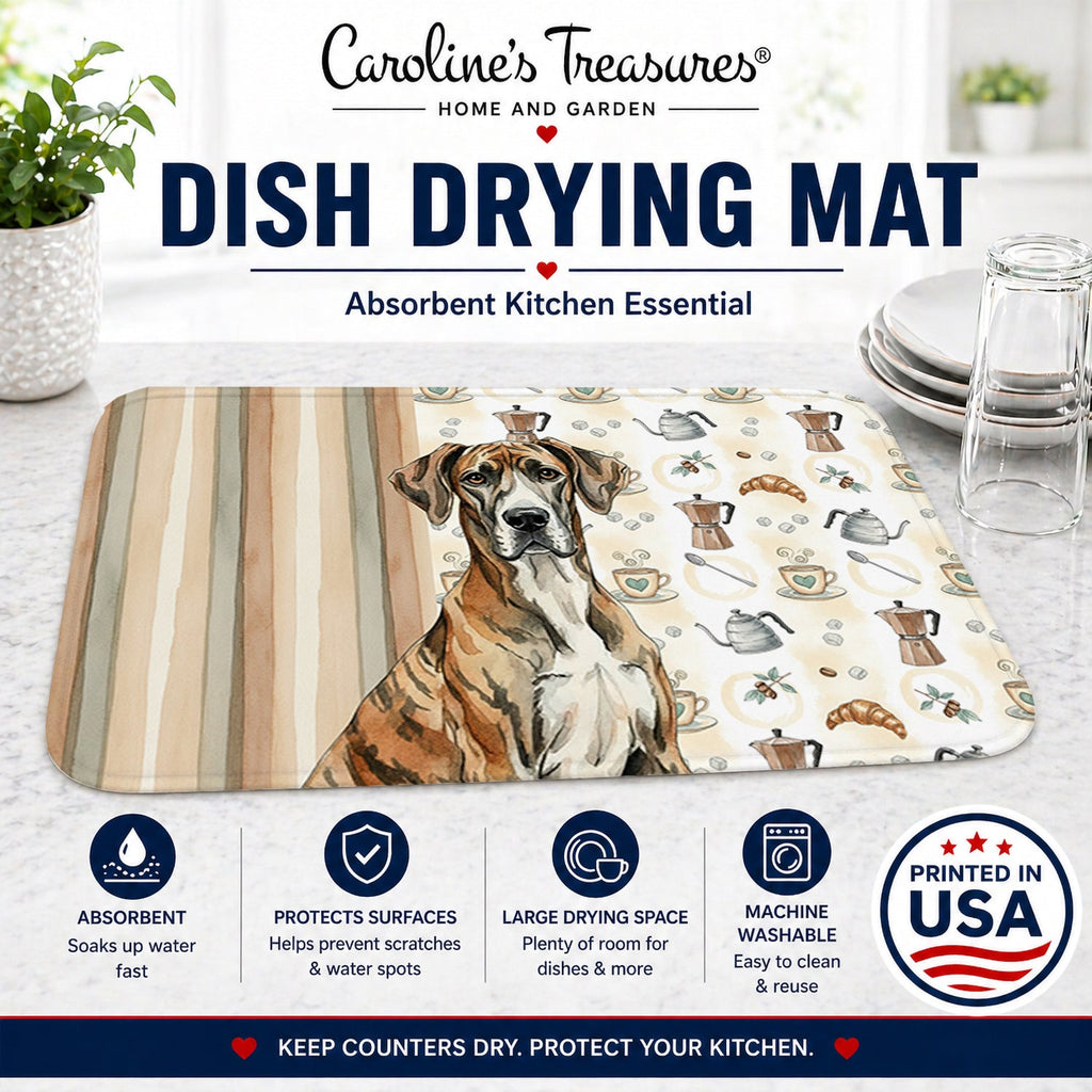 Brindle Great Dane Coffee Bar Dish Drying Mat Absorbent Dish Drying Mat Pad for Kitchen Counter Dish Drainer Mat for Countertop, 14 x 21", Multicolor