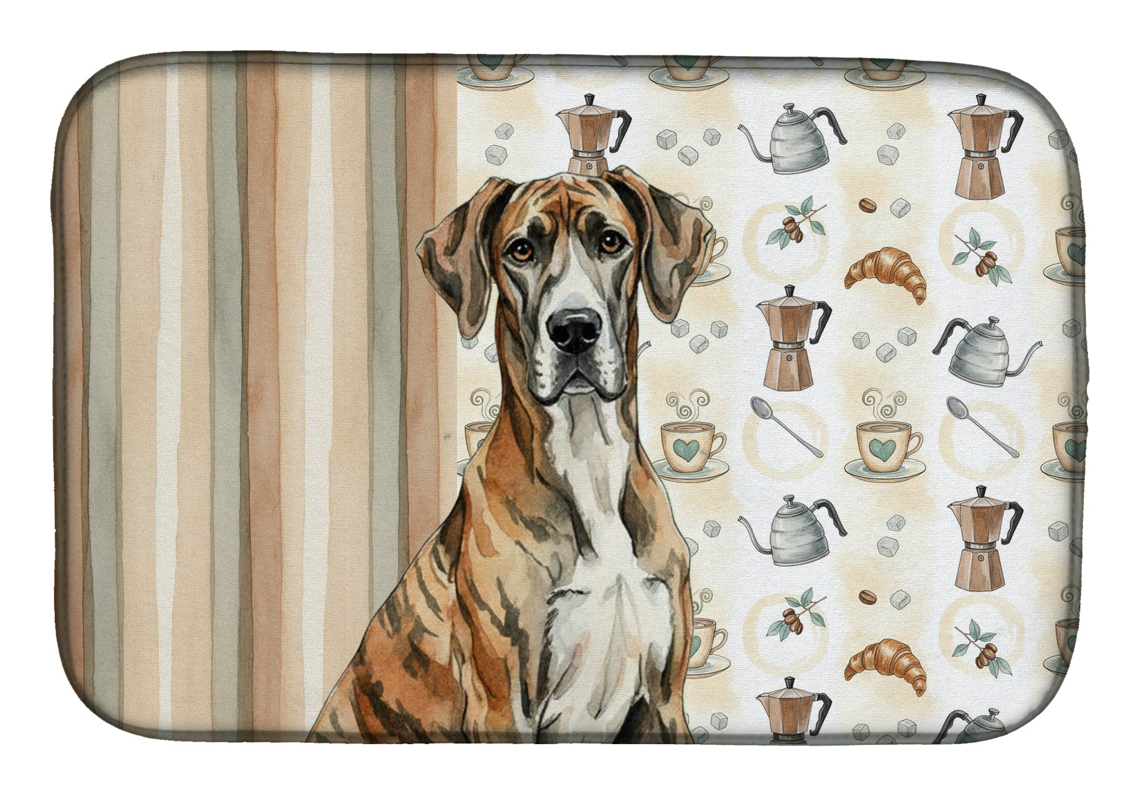 Brindle Great Dane Coffee Bar Dish Drying Mat Absorbent Dish Drying Mat Pad for Kitchen Counter Dish Drainer Mat for Countertop, 14 x 21", Multicolor