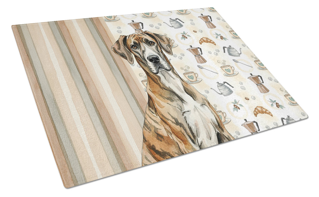 Brindle Great Dane Coffee Bar Cutting Board Tempered Glass Kitchen Cutting Surface, Heat Resistant Chopping, Non-Slip Feet, Food Prep & Serving