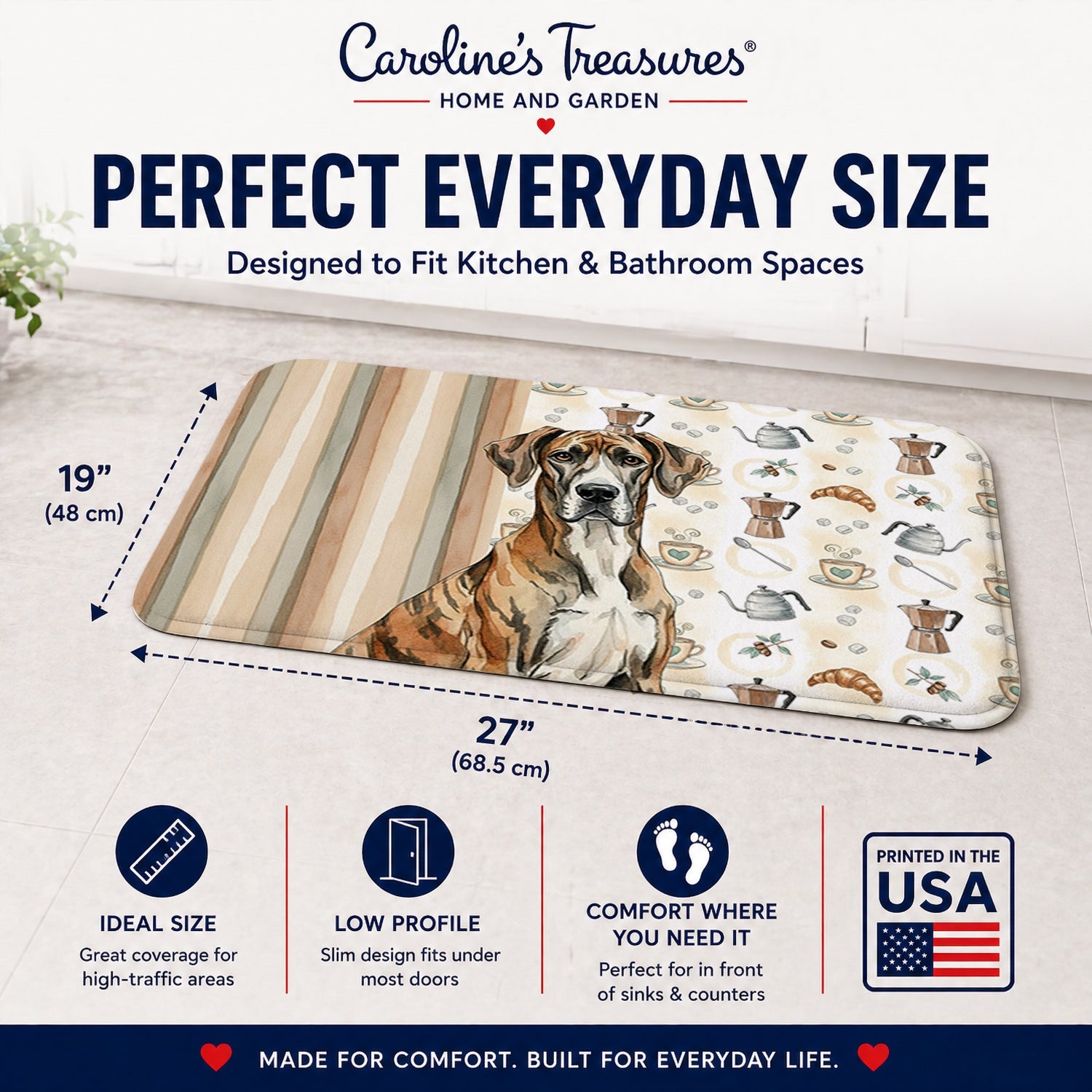 Brindle Great Dane Coffee Bar Memory Foam Kitchen Mat Machine Washable Anti-Fatigue Cushion Comfort Bath or Kitchen Rug