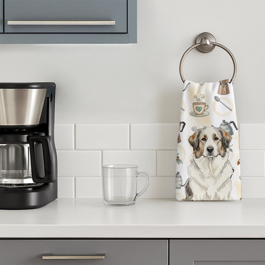 Badger Great Pyrenees Coffee Bar Kitchen Towel Velour Plush Front and Cotton Loop Back Machine Washable