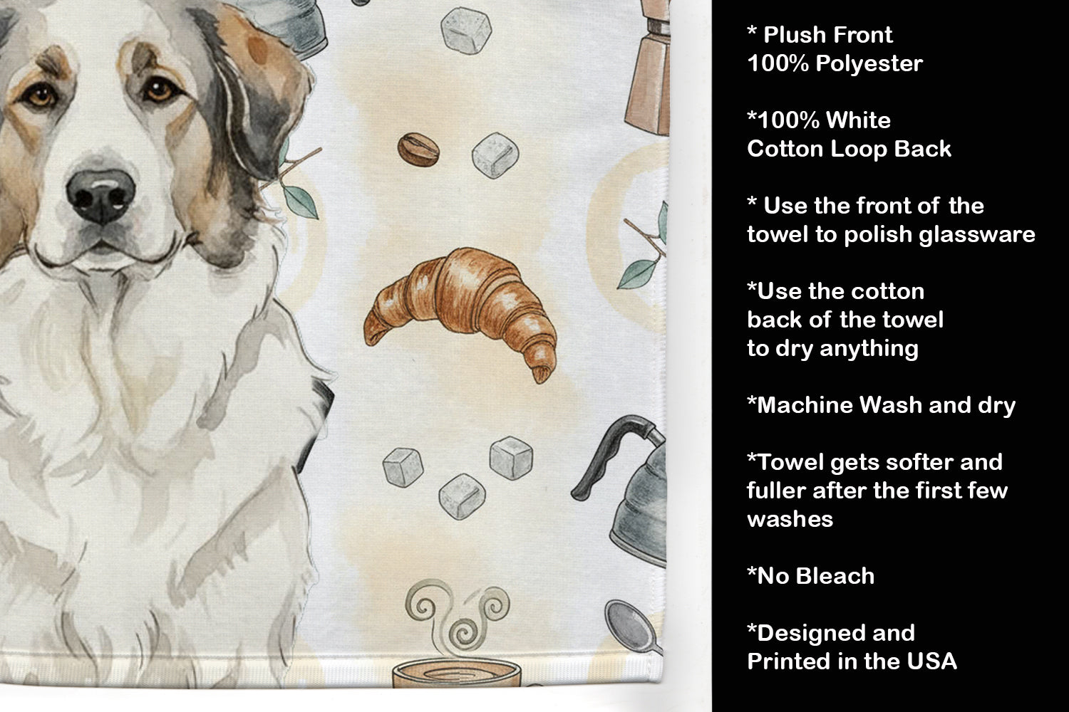 Badger Great Pyrenees Coffee Bar Kitchen Towel Velour Plush Front and Cotton Loop Back Machine Washable