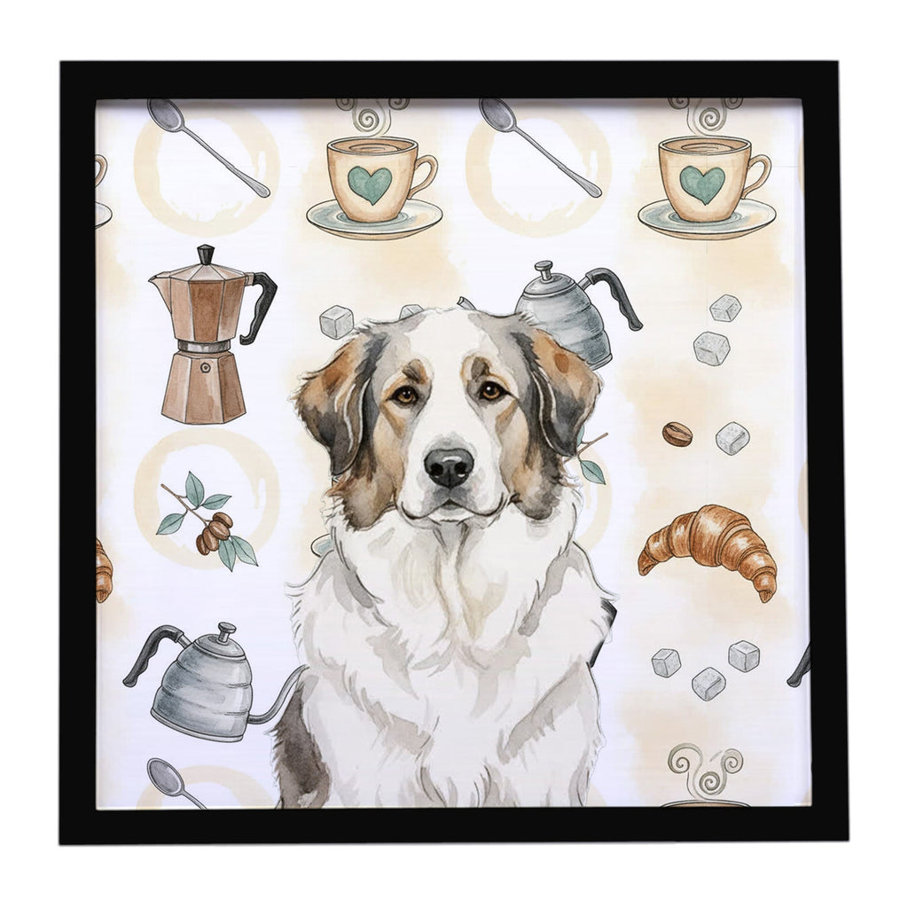Badger Great Pyrenees Coffee Bar Framed Metal Print Bathroom, Kitchen, Office, Home Decor Wall Art Ready to Hang, Square, 8X8