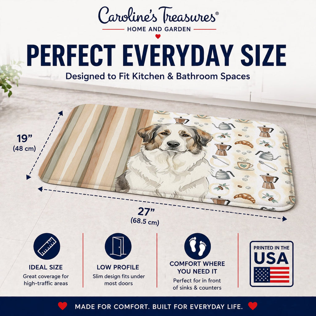 Badger Great Pyrenees Coffee Bar Memory Foam Kitchen Mat Machine Washable Anti-Fatigue Cushion Comfort Bath or Kitchen Rug