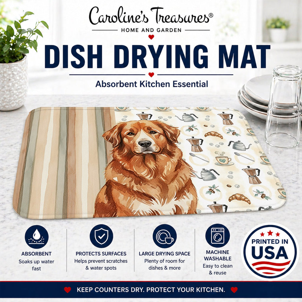Reddish Brown Great Pyrenees Coffee Bar Dish Drying Mat Absorbent Dish Drying Mat Pad for Kitchen Counter Dish Drainer Mat for Countertop, 14 x 21", Multicolor