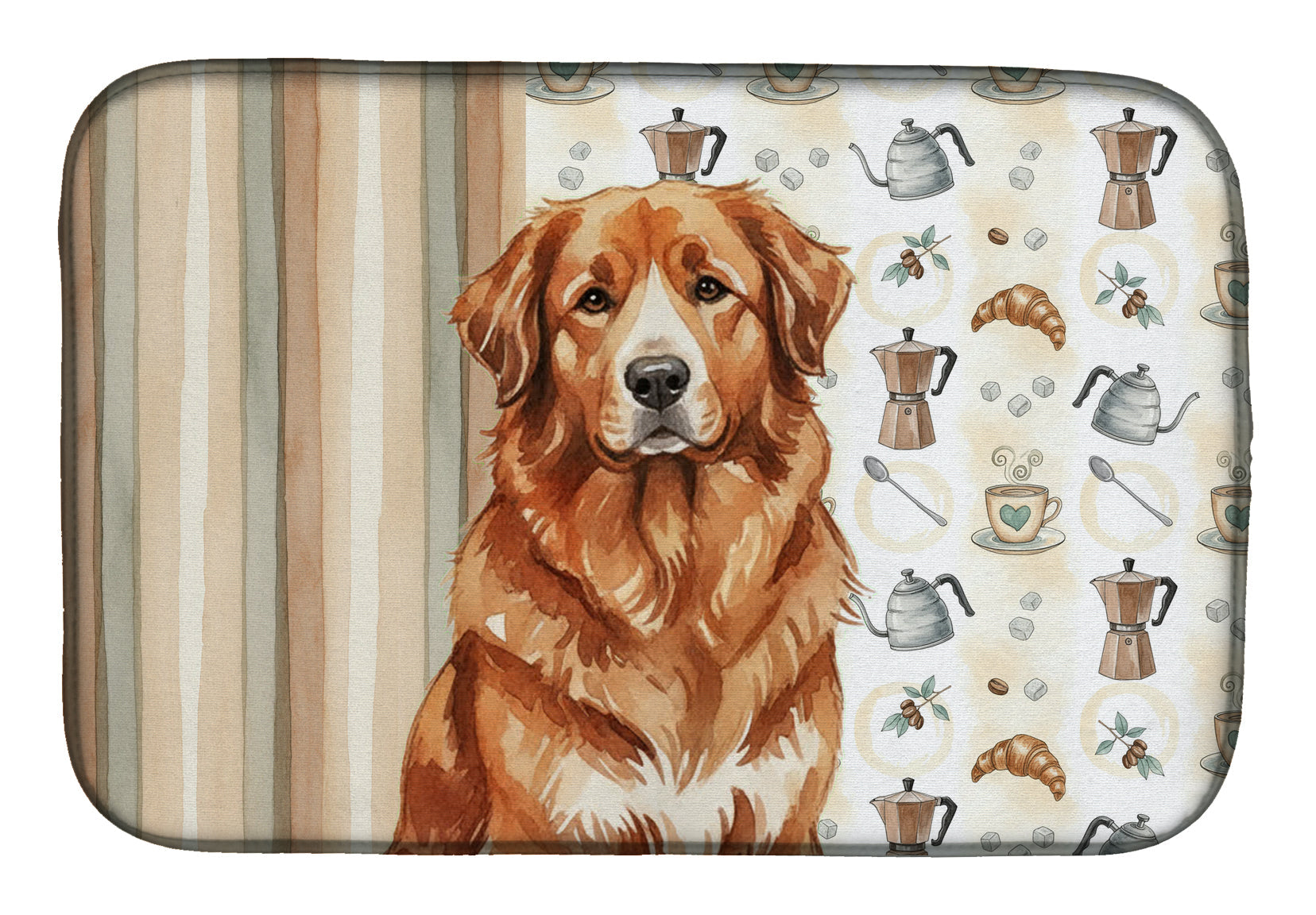 Reddish Brown Great Pyrenees Coffee Bar Dish Drying Mat Absorbent Dish Drying Mat Pad for Kitchen Counter Dish Drainer Mat for Countertop, 14 x 21", Multicolor