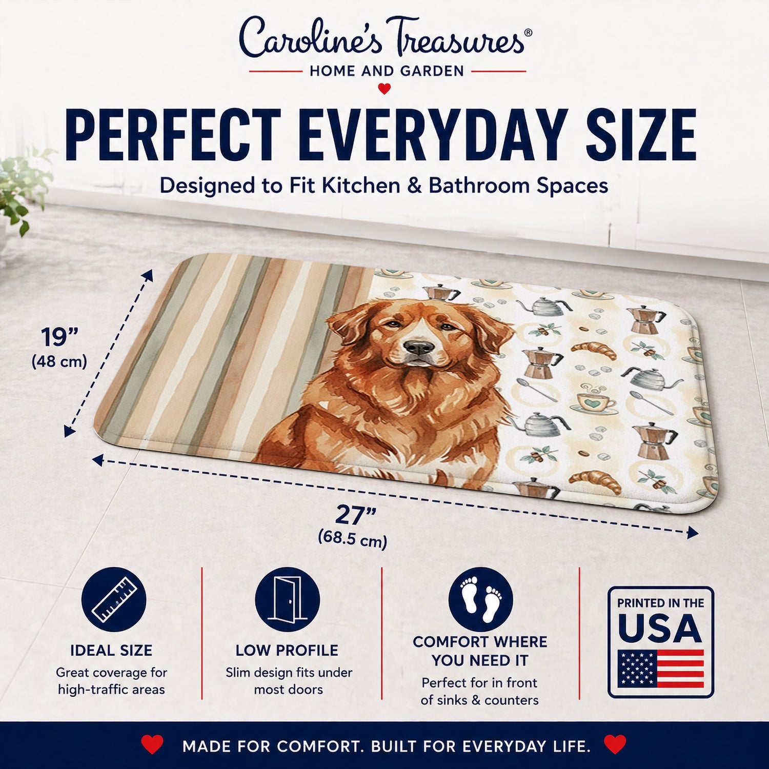 Reddish Brown Great Pyrenees Coffee Bar Memory Foam Kitchen Mat Machine Washable Anti-Fatigue Cushion Comfort Bath or Kitchen Rug