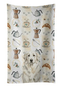 White Great Pyrenees Coffee Bar Kitchen Towel Velour Plush Front and Cotton Loop Back Machine Washable