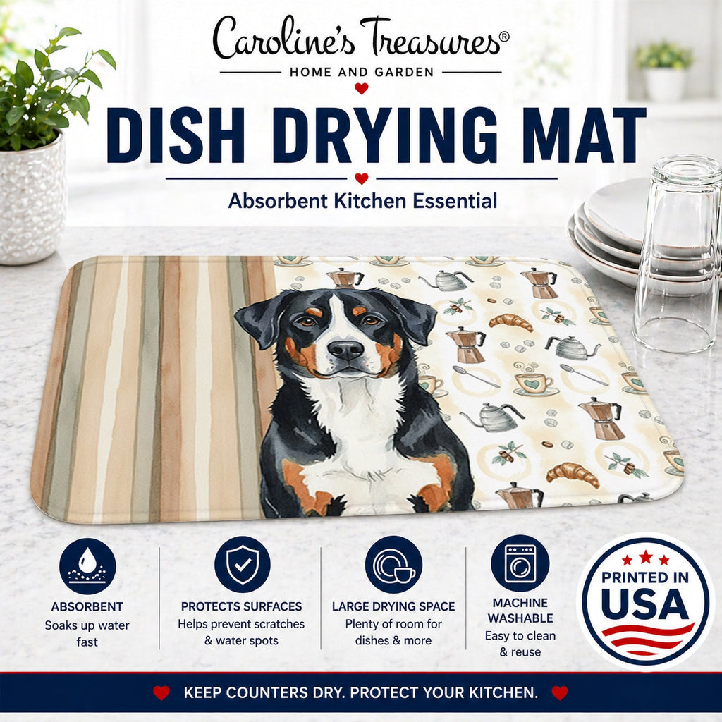 Greater Swiss Mountain Dog Coffee Bar Dish Drying Mat Absorbent Dish Drying Mat Pad for Kitchen Counter Dish Drainer Mat for Countertop, 14 x 21", Multicolor