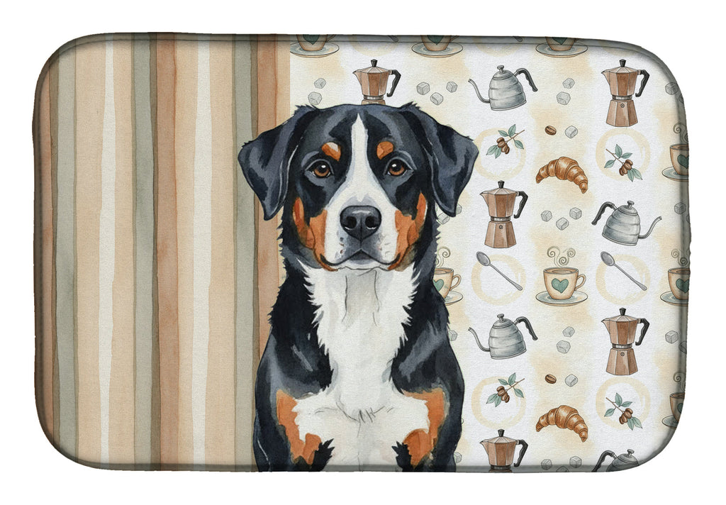 Greater Swiss Mountain Dog Coffee Bar Dish Drying Mat Absorbent Dish Drying Mat Pad for Kitchen Counter Dish Drainer Mat for Countertop, 14 x 21", Multicolor