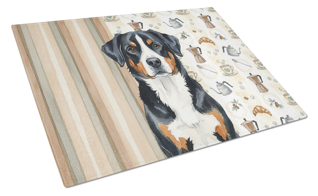 Greater Swiss Mountain Dog Coffee Bar Cutting Board Tempered Glass Kitchen Cutting Surface, Heat Resistant Chopping, Non-Slip Feet, Food Prep & Serving