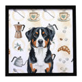 Greater Swiss Mountain Dog Coffee Bar Framed Metal Print Bathroom, Kitchen, Office, Home Decor Wall Art Ready to Hang, Square, 8X8