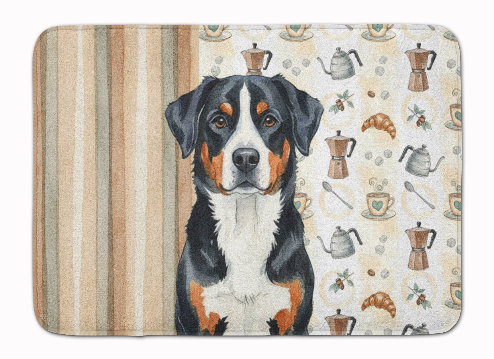 Greater Swiss Mountain Dog Coffee Bar Memory Foam Kitchen Mat Machine Washable Anti-Fatigue Cushion Comfort Bath or Kitchen Rug