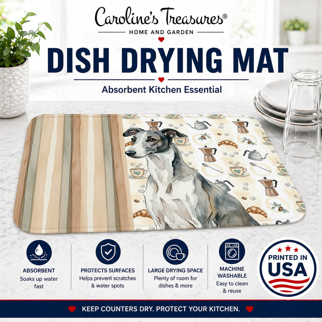 Black and White Greyhound Coffee Bar Dish Drying Mat Absorbent Dish Drying Mat Pad for Kitchen Counter Dish Drainer Mat for Countertop, 14 x 21", Multicolor