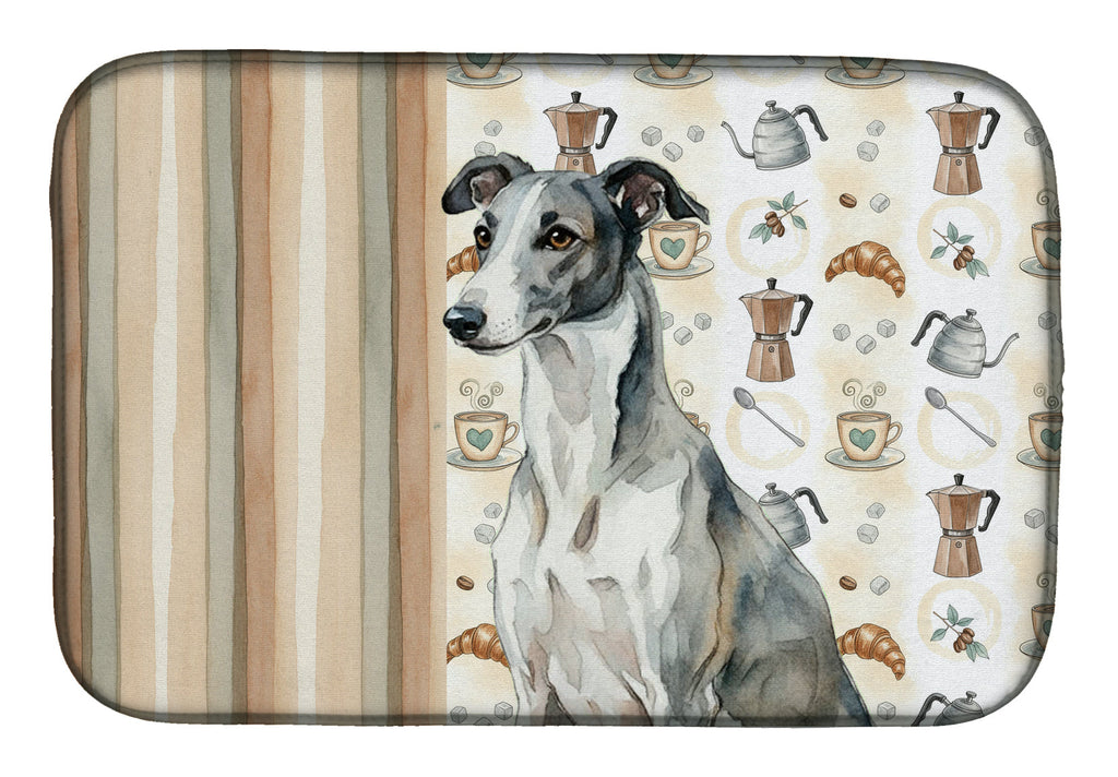 Black and White Greyhound Coffee Bar Dish Drying Mat Absorbent Dish Drying Mat Pad for Kitchen Counter Dish Drainer Mat for Countertop, 14 x 21", Multicolor