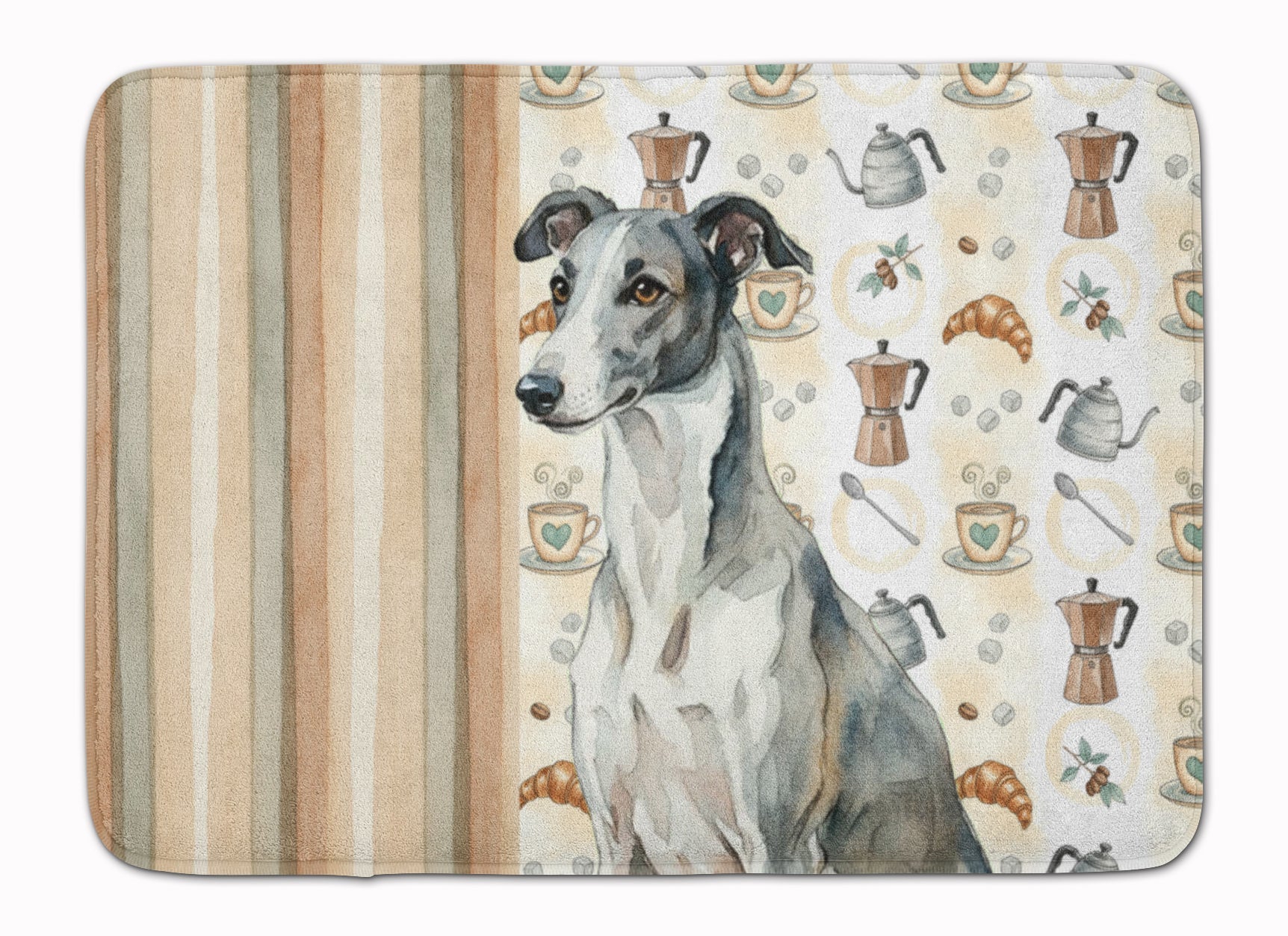 Black and White Greyhound Coffee Bar Memory Foam Kitchen Mat Machine Washable Anti-Fatigue Cushion Comfort Bath or Kitchen Rug