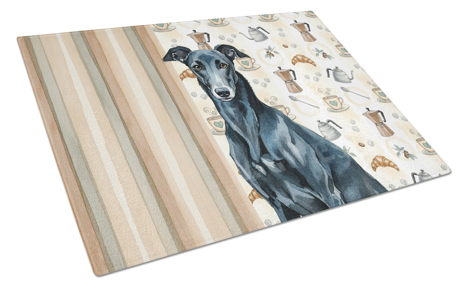 Black Greyhound Coffee Bar Cutting Board Tempered Glass Kitchen Cutting Surface, Heat Resistant Chopping, Non-Slip Feet, Food Prep & Serving