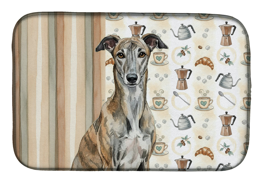 Brindle Greyhound Coffee Bar Dish Drying Mat Absorbent Dish Drying Mat Pad for Kitchen Counter Dish Drainer Mat for Countertop, 14 x 21", Multicolor