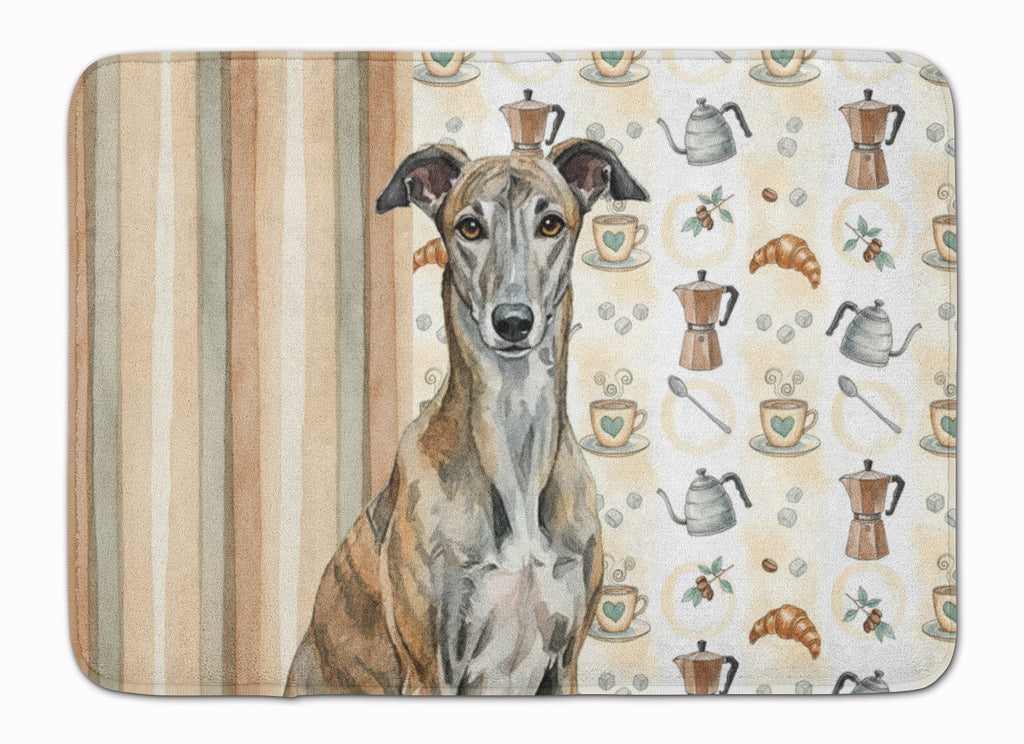 Brindle Greyhound Coffee Bar Memory Foam Kitchen Mat Machine Washable Anti-Fatigue Cushion Comfort Bath or Kitchen Rug