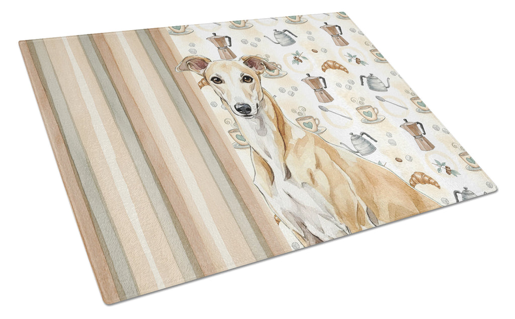 Fawn Greyhound Coffee Bar Cutting Board Tempered Glass Kitchen Cutting Surface, Heat Resistant Chopping, Non-Slip Feet, Food Prep & Serving