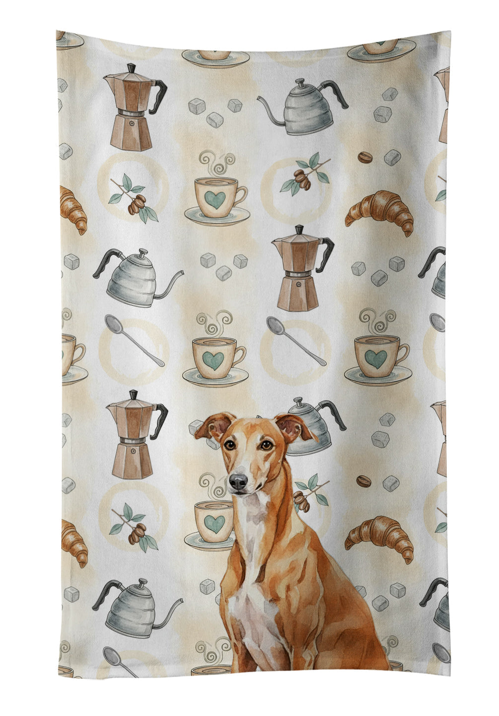 Red Greyhound Coffee Bar Kitchen Towel Velour Plush Front and Cotton Loop Back Machine Washable