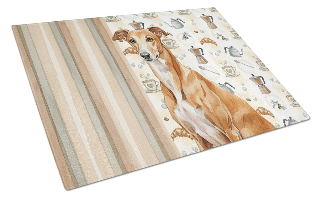 Red Greyhound Coffee Bar Cutting Board Tempered Glass Kitchen Cutting Surface, Heat Resistant Chopping, Non-Slip Feet, Food Prep & Serving
