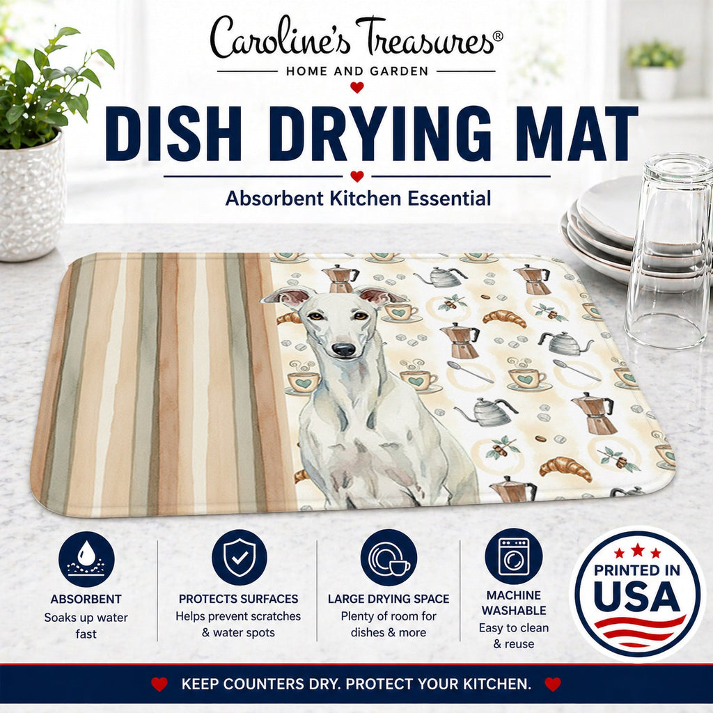 White Greyhound Coffee Bar Dish Drying Mat Absorbent Dish Drying Mat Pad for Kitchen Counter Dish Drainer Mat for Countertop, 14 x 21", Multicolor