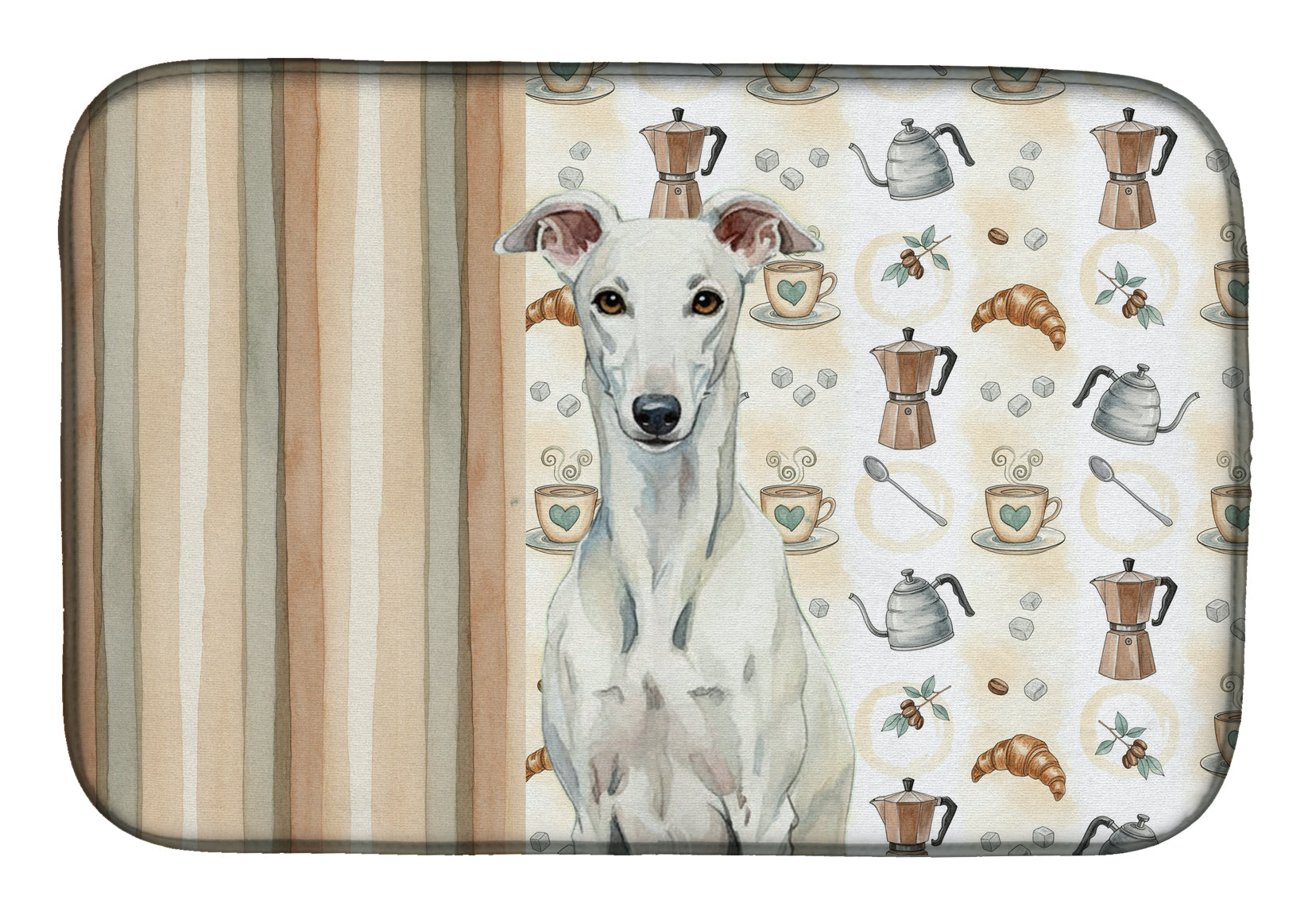 White Greyhound Coffee Bar Dish Drying Mat Absorbent Dish Drying Mat Pad for Kitchen Counter Dish Drainer Mat for Countertop, 14 x 21", Multicolor