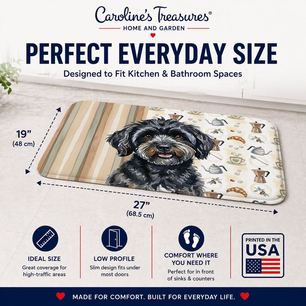 Black Havanese Coffee Bar Memory Foam Kitchen Mat Machine Washable Anti-Fatigue Cushion Comfort Bath or Kitchen Rug