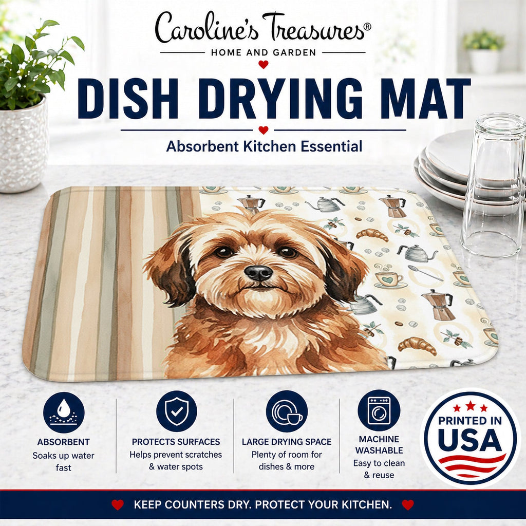 Sable Havanese Coffee Bar Dish Drying Mat Absorbent Dish Drying Mat Pad for Kitchen Counter Dish Drainer Mat for Countertop, 14 x 21", Multicolor
