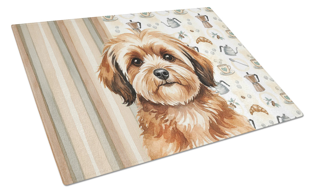 Sable Havanese Coffee Bar Cutting Board Tempered Glass Kitchen Cutting Surface, Heat Resistant Chopping, Non-Slip Feet, Food Prep & Serving