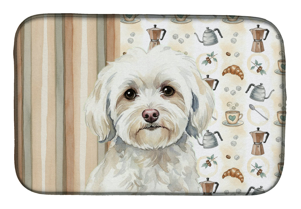 White Havanese Coffee Bar Dish Drying Mat Absorbent Dish Drying Mat Pad for Kitchen Counter Dish Drainer Mat for Countertop, 14 x 21", Multicolor